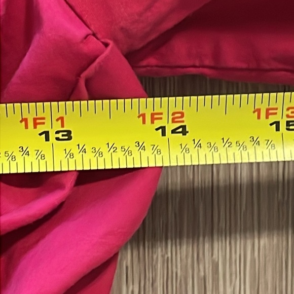 Express Women’s Peplum Top Small Hot Pink Cross Front Smock Back Balloon Sleeve - Picture 12 of 14